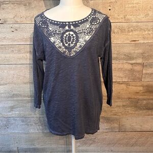 Press women’s 100% cotton‎ embroidered boho blue top in size x-small